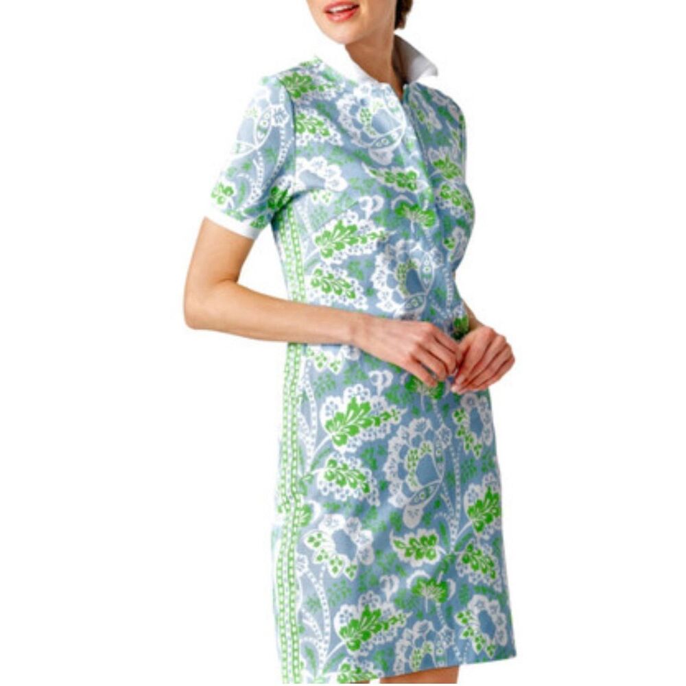 Gretchen Scott Designs Blue & Green Floral Mock-Collar Mini Dress